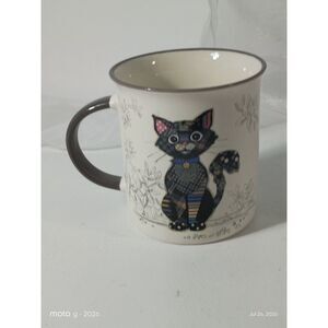 Multi-Color Cat Ceramic Coffee Mug Kiub Japan Blue Bow Floral Tea Cup Decor